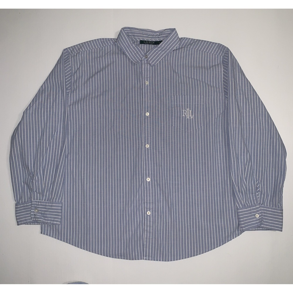 Lauren Ralph Lauren Striped long sleeve button shirt Blue Womens XLarge Monogram